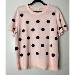 KATE SPADE SWEATER PINK CASHMERE WOOL POLKA DOT SHORT SLEEVE COQUETTE FEMININE